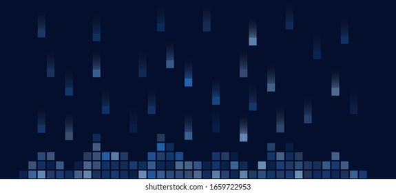 Dynamic background with blue squares falling down. Abstract futuristic cyber style pattern with copy space. Good for banners, templates.