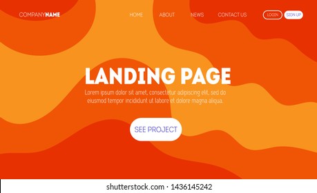 Dynamic background design with orange color. Wavy summer landing page template