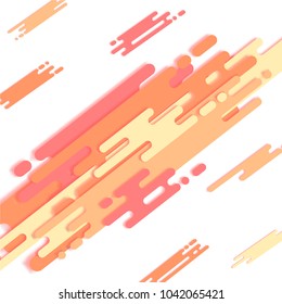 Dynamic Background with Diagonal Flowing Shapes. Abstract Texture in Memphis Style. Trendy Minimalistic Design Illustrating Speed. Bright Running Lines for Brochure, Banner, Card. Vector Background.