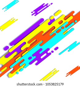 Dynamic Background with Diagonal Flowing Shapes. Abstract Texture in Memphis Style. Trendy Minimalistic Design Illustrating Speed. Bright Running Lines for Poster, Cover, Card. Vector Background.