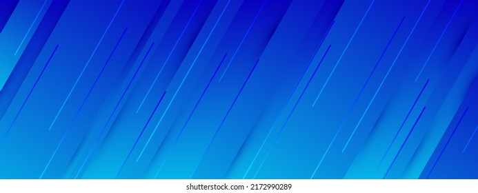 Dynamic background with diagonal lines. Blue gradient straight lines with shadows. Vector background