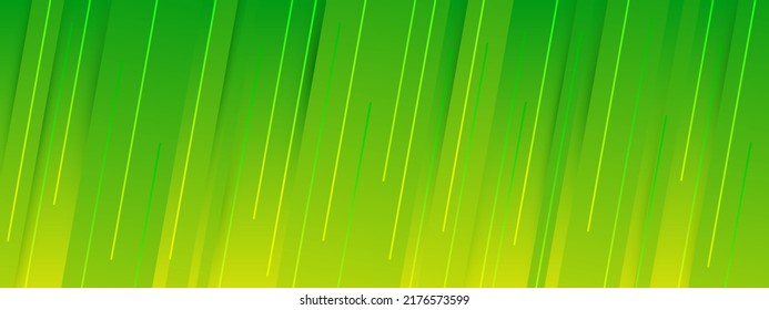 Dynamic background with diagonal lines. Green gradient straight lines with shadows. Vector background