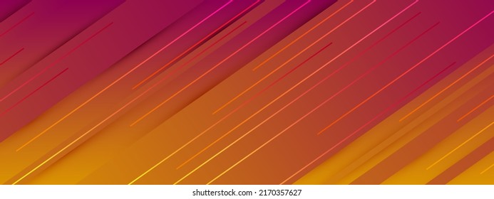 Dynamic background with diagonal lines. Orange gradient straight lines with shadows. Vector background