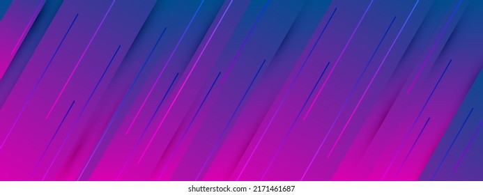 Dynamic background with diagonal lines. Purple gradient straight lines with shadows. Vector background