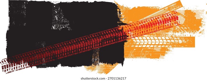 Fundo dinâmico com fios de pneus aflitos e textura de asfalto, perfeito para projeto criativo com temática de velocidade. Banner com padrão grunge e faixas de pneus, útil para transporte e cartazes off-road