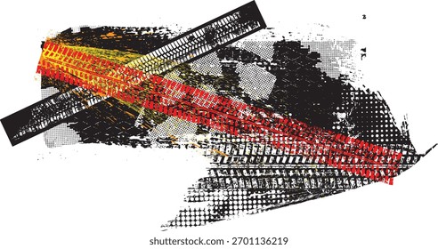 Fundo dinâmico com fios de pneus aflitos e textura de asfalto, perfeito para projeto criativo com temática de velocidade. Banner com padrão grunge e faixas de pneus, útil para transporte e cartazes off-road