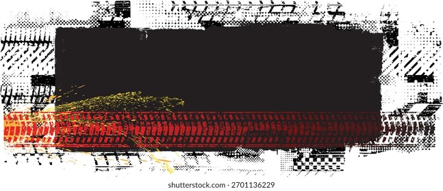 Fundo dinâmico com fios de pneus aflitos e textura de asfalto, perfeito para projeto criativo com temática de velocidade. Banner com padrão grunge e faixas de pneus, útil para transporte e cartazes off-road