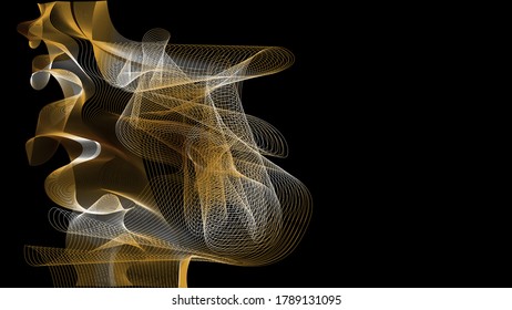 Dynamic background of glowing abstract waves on a dark background, magical golden shimmer. Vector graphics.