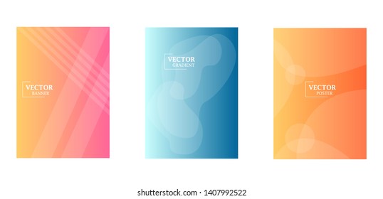 Dynamic background with gradient texture, geometric pattern with splash, lines, circles. Three template for flyers. Abstract wallpaper for business brochure,  cover design. 