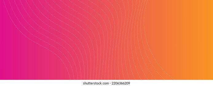 Dynamic background with wave lines. Orange gradient backdrop with white wave lines. Vector background