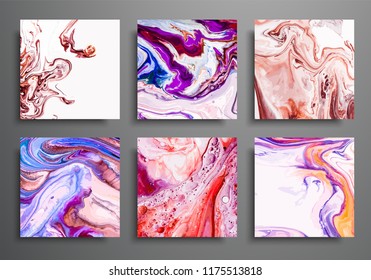 Dynamic backgrounds. trendy placards, commercial covers set. Marble colorful effect. Abstract page poster template for catalog, creative abstract brochure illustration, cover, flyer, packaging design