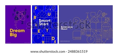 Dynamic back-to-school posters with striking colors and geometric designs, themed around aspirations.