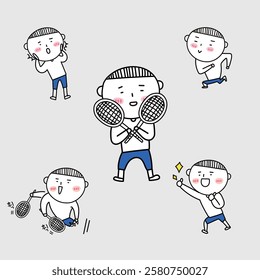 Dynamic Badminton Character Illustration Set