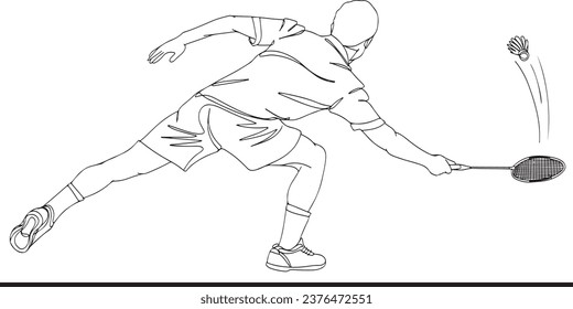 Dynamic Badminton Player Illustration: One-Line Draw Design Vector for Tournament Publication, Single Line Draw Design of Badminton Player: Agile Jump to Hit Shuttlecock in Trendy Vector