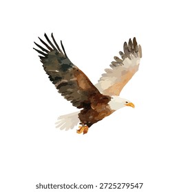 Ilustración dinámica del águila calva en vuelo, que simboliza la libertad y la fuerza. Perfecto para temas estadounidenses, proyectos de vida silvestre o una marca poderosa.