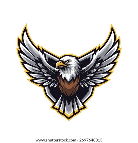 Dynamic bald eagle mascot emblem with powerful wings spread wide for a team logo design