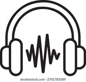 A dynamic banner advertisement featuring line art of headphones with radiating sound waves, suitable for music or audio-related promotions.