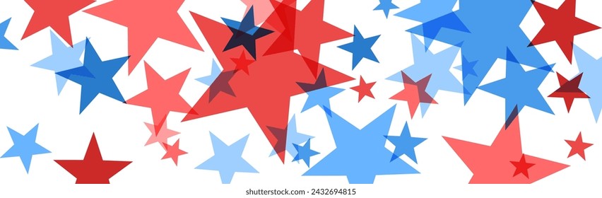 Un cartel dinámico con estrellas rojas, blancas y azules salpicadas, perfecto para las fiestas y celebraciones estadounidenses.