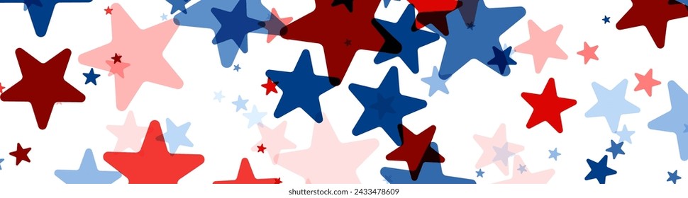 A dynamic banner with red, white, and blue stars sprinkled across, perfect for American holidays and celebrations.