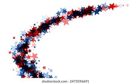 A dynamic banner with red, white, and blue stars sprinkled across, perfect for American holidays and celebrations.