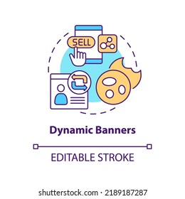 Dynamic banners concept icon. Way to use dynamic content abstract idea thin line illustration. Creative advertisement. Isolated outline drawing. Editable stroke. Arial, Myriad Pro-Bold fonts used