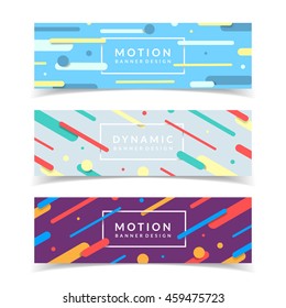 Dynamic banners set. Colorful geometric shapes in motion. Eps10 vector illustration.