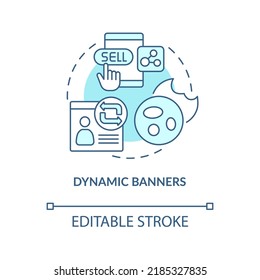 Dynamic banners turquoise concept icon. Way to use dynamic content abstract idea thin line illustration. Creative ads. Isolated outline drawing. Editable stroke. Arial, Myriad Pro-Bold fonts used