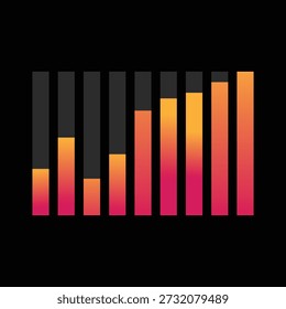 A dynamic bar graph shows varying levels with a vibrant red to orange gradient against a sleek dark backdrop, representing growth.