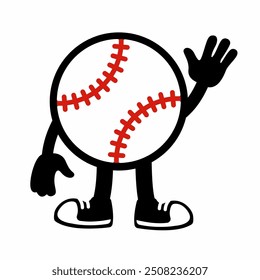 A dynamic "Baseball Ball Mascot Character 1" in cartoon vector style, ideal for sports branding, team logos, and promotions, adding a fun and spirited touch to any design.