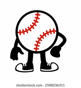 A dynamic "Baseball Ball Mascot Character 2" in cartoon vector style, ideal for sports branding, team logos, and promotions, adding a fun and spirited touch to any design.