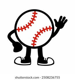 A dynamic "Baseball Ball Mascot Character 5" in cartoon vector style, ideal for sports branding, team logos, and promotions, adding a fun and spirited touch to any design.