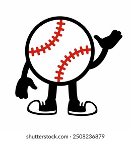 A dynamic "Baseball Ball Mascot Character 6" in cartoon vector style, ideal for sports branding, team logos, and promotions, adding a fun and spirited touch to any design.