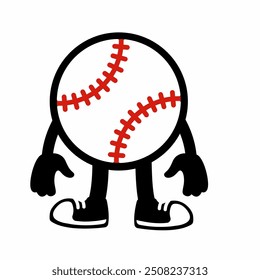 A dynamic "Baseball Ball Mascot Character 11" in cartoon vector style, ideal for sports branding, team logos, and promotions, adding a fun and spirited touch to any design.