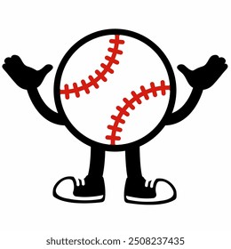 A dynamic "Baseball Ball Mascot Character 12" in cartoon vector style, ideal for sports branding, team logos, and promotions, adding a fun and spirited touch to any design.