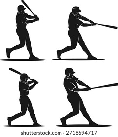 Dynamische Baseball Batting Silhouetten Collection - Sport Athlete Swings Action-Set