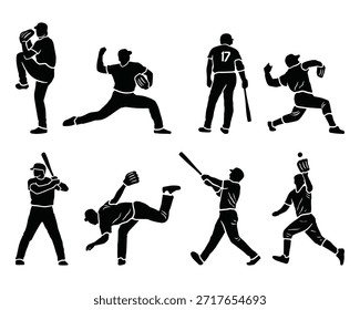 Dynamic Baseball Players Silhouette Vector Set for Sports Design