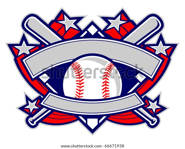A dynamic baseball template featuring stars,\
banners and crossed bats.