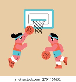 Dinámico juego de baloncesto en la ilustración plana