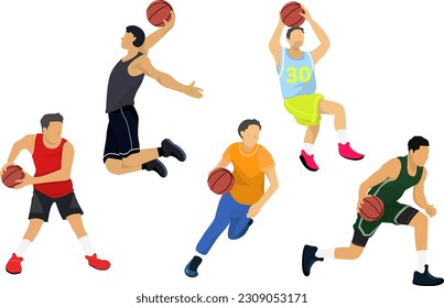 El jugador de baloncesto dinámico publica en colección de vectores : Diversas poses de jugar con una pelota de baloncesto