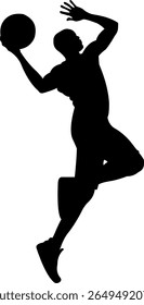 Dynamic basketball player silhouette shooting the ball mid-air