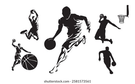 Dynamic Basketball Player Silhouettes: Action-Packed Graphic Design Elements for Sports Enthusiasts