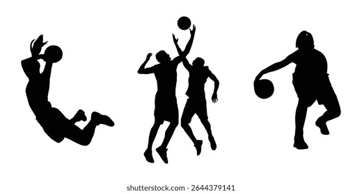 Dynamic Basketball Players Silhouettes Action Sport Game Competition Athletic vector illustration on white background