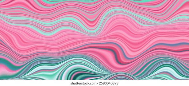 Dynamic beautiful colorful waves design with flowing wave pattern in pink and mint green tones with smooth and soft gradient. Elegant artistic acrylic fluid pastel gradient harmonious background