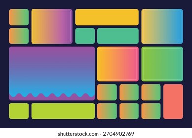 Plantilla dinámica de la rejilla de Bento con los patrones geométricos de la teja y las rejillas de los cómics del Web para el diseño de moda de UI