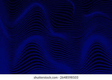 Gradiente dinâmico de big data azul neon partículas onda tecnologia de pontos plano de fundo abstrato. Design futurista com efeito de movimento e profundidade.