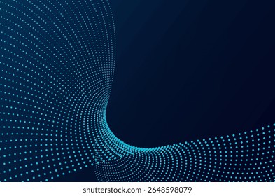 Dinâmico big data verde neon partículas onda tecnologia pontos abstrato fundo. Design futurista com efeito de movimento e profundidade e espaço de cópia.