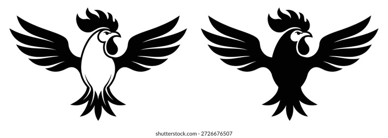 Siluetas de pájaro dinámicas en vuelo con estilo gráfico audaz Flying African red umped swallow bird Silueta Diseño y Ilustración vectorial. Emblemas de pájaros reales con coronas para una marca de lujo
