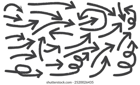 Dynamic black arrows create sense of movement and direction, illustrating various paths and choices. This abstract design can symbolize decision making and progress.