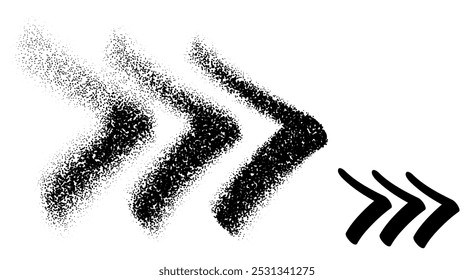 Dynamic black arrows fading from bold to dotted, creating a sense of motion and speed. Vector illustration.