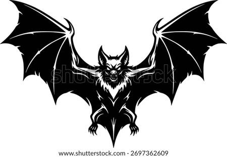 Dynamic Black Bat Silhouette: Stylized Gothic Art for Halloween Decorations and Designs